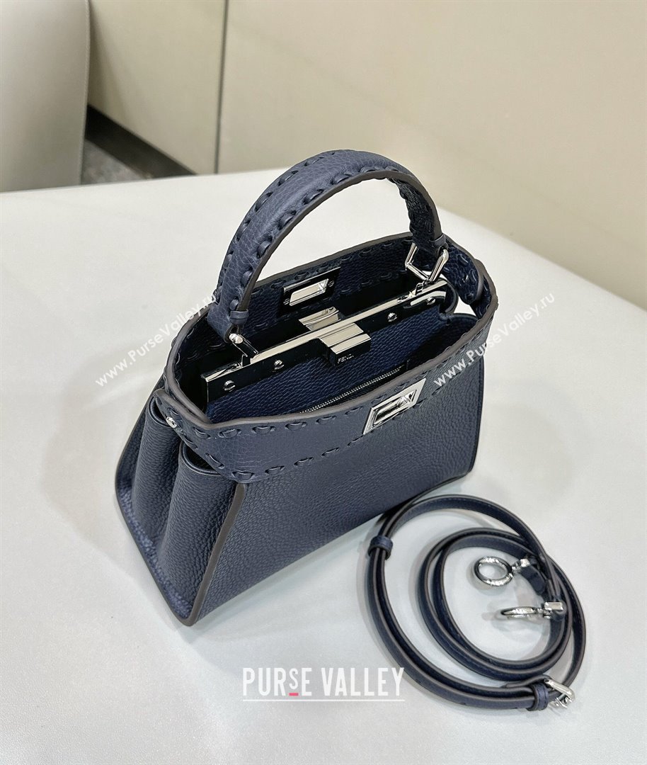 Fendi Peekaboo Mini Bag with Hand-sewn Topstitches 8615 Deep Blue 2024 Top (CL-24031501)