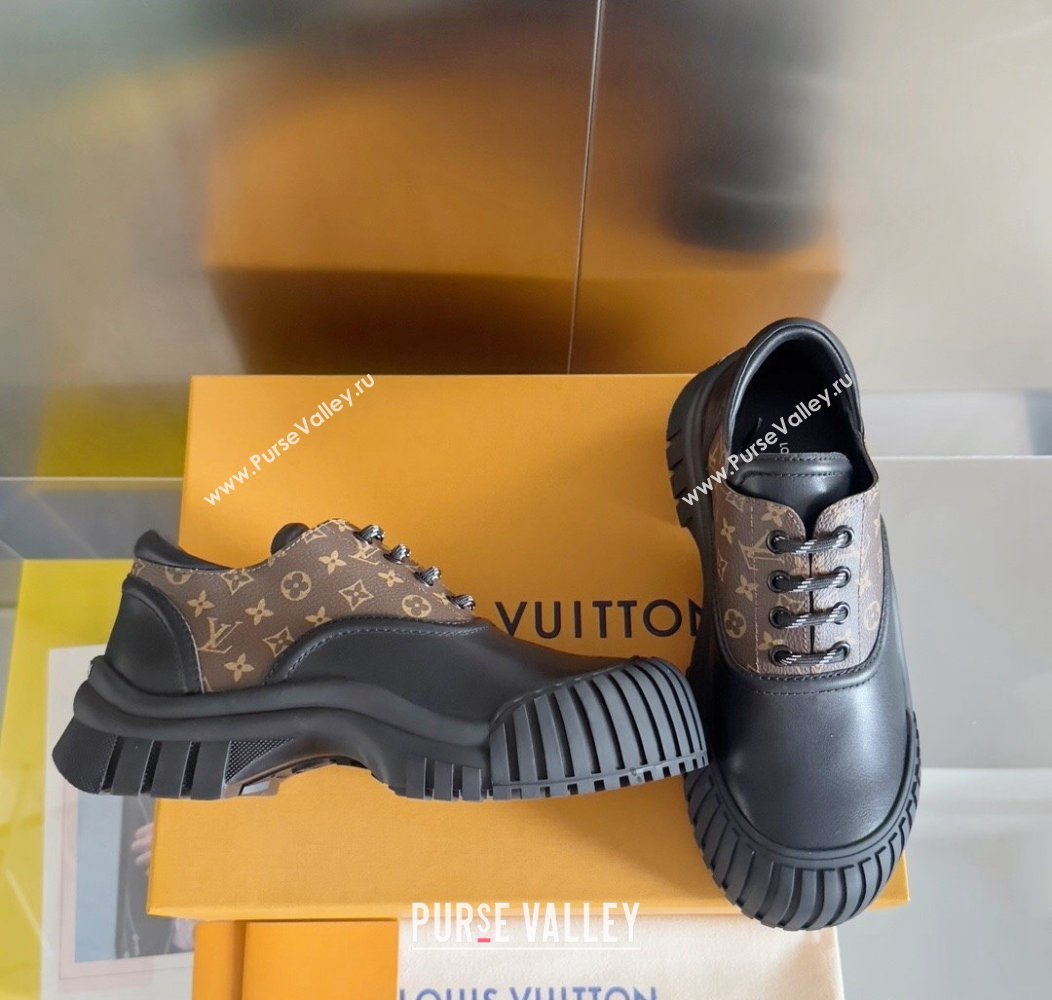 Louis Vuitton Ruby Flat Derby Lace-up Shoes in Monogram Canvas and Black Leather 2024 1AGWJO (MD-241224056)