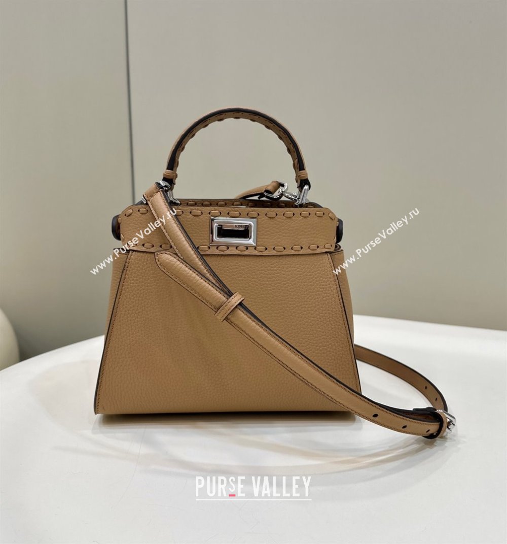 Fendi Peekaboo Mini Bag with Hand-sewn Topstitches 8615 Camel 2024 Top (CL-24031502)
