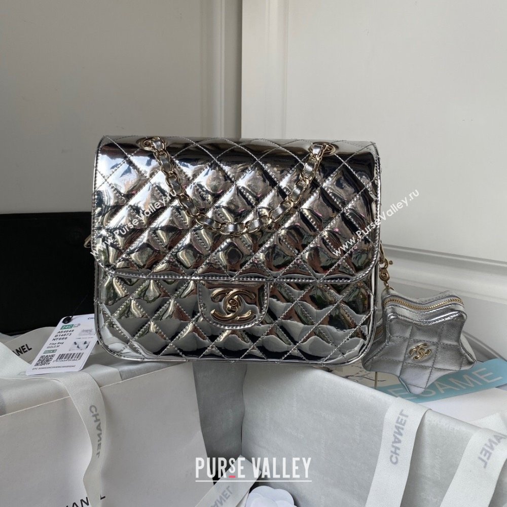 Chanel Backpack Star Coin Purse in Mirror Calfskin and Metallic Calfskin AS4649 Silver 2023 (JY-23112827)