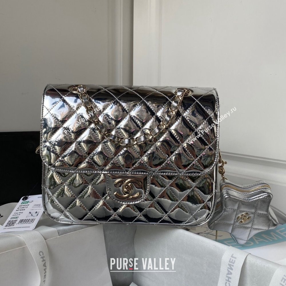 Chanel Backpack Star Coin Purse in Mirror Calfskin and Metallic Calfskin AS4649 Silver 2023 (JY-23112827)