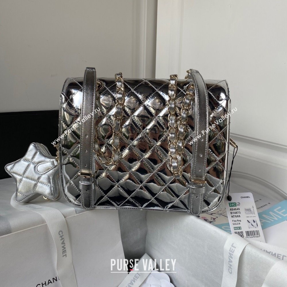 Chanel Backpack Star Coin Purse in Mirror Calfskin and Metallic Calfskin AS4649 Silver 2023 (JY-23112827)