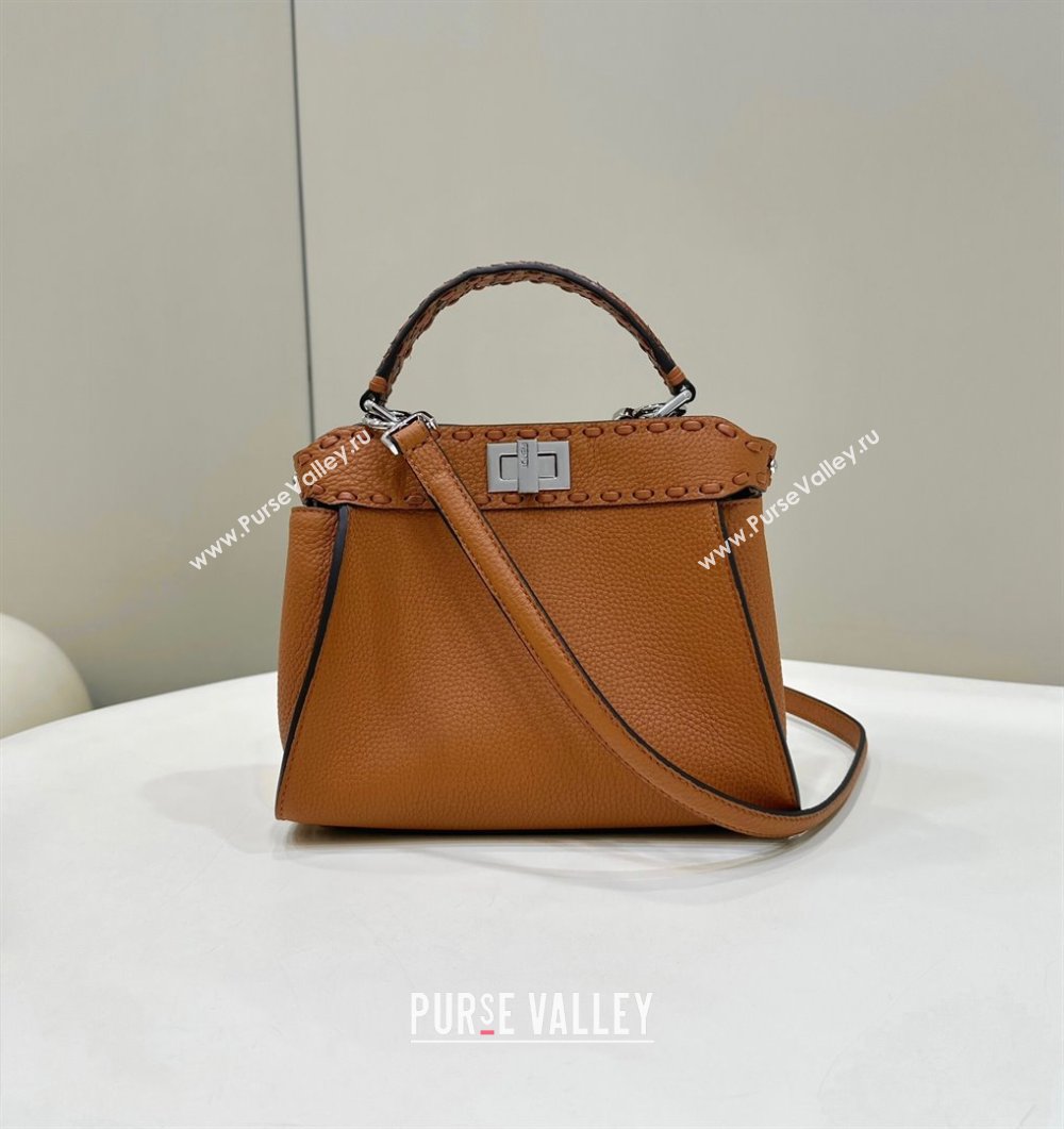 Fendi Peekaboo Mini Bag with Hand-sewn Topstitches 8615 Brown 2024 Top (CL-24031503)