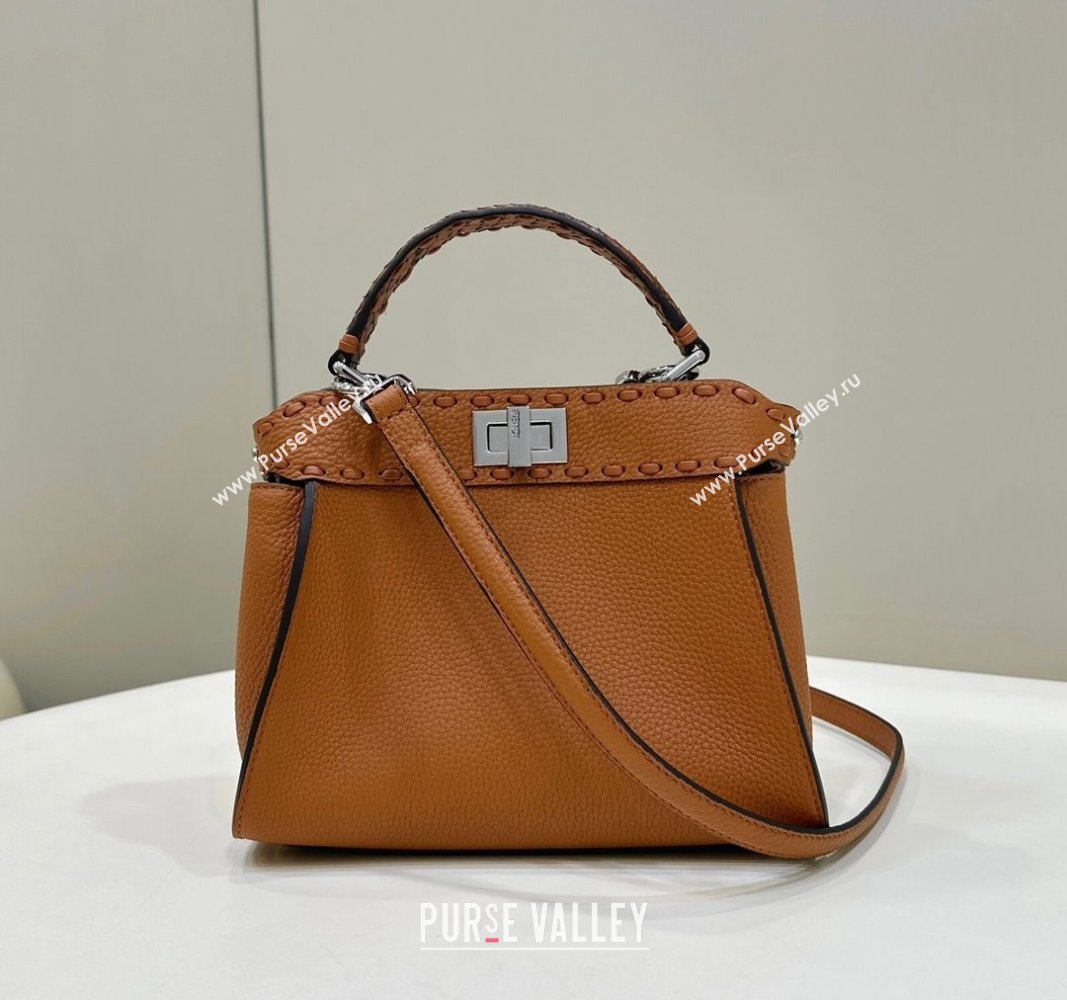 Fendi Peekaboo Mini Bag with Hand-sewn Topstitches 8615 Brown 2024 Top (CL-24031503)
