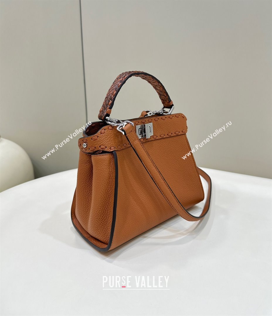 Fendi Peekaboo Mini Bag with Hand-sewn Topstitches 8615 Brown 2024 Top (CL-24031503)