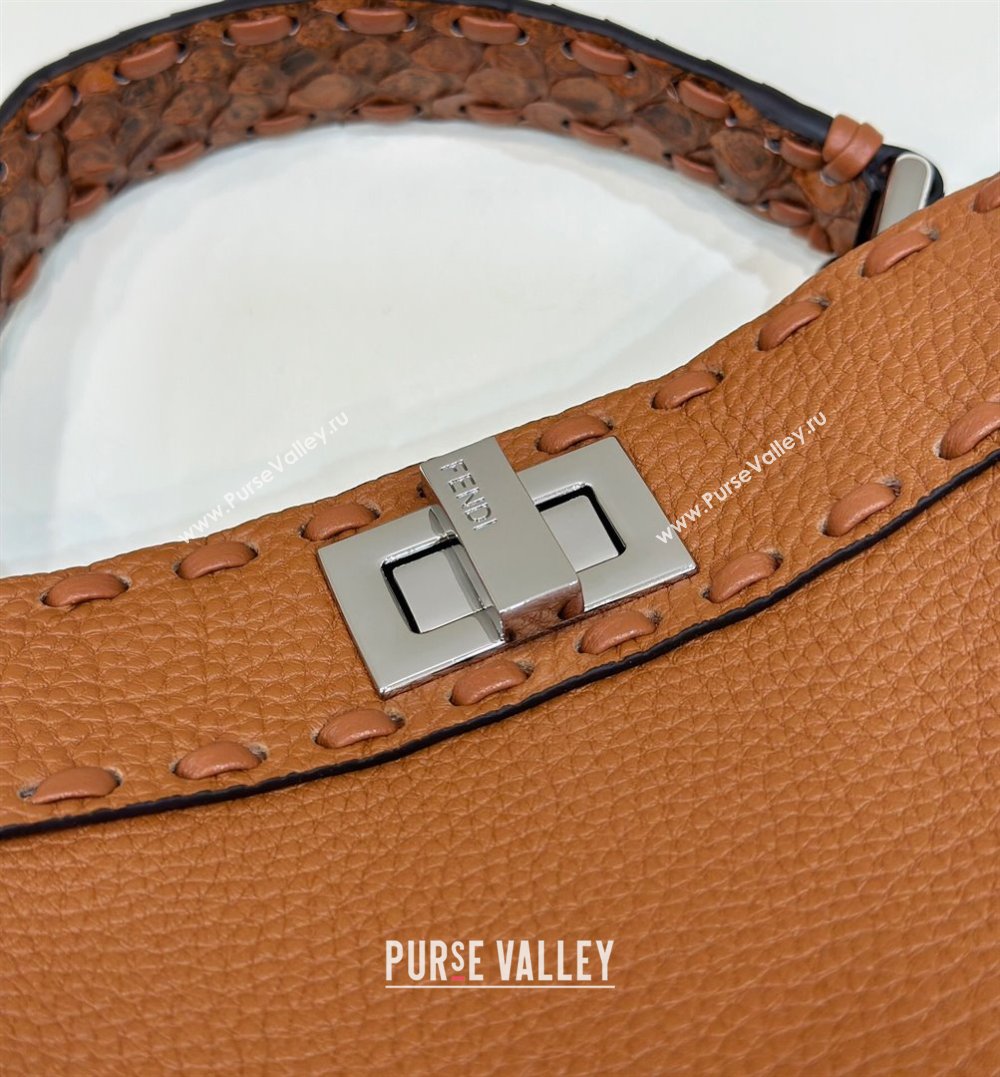 Fendi Peekaboo Mini Bag with Hand-sewn Topstitches 8615 Brown 2024 Top (CL-24031503)