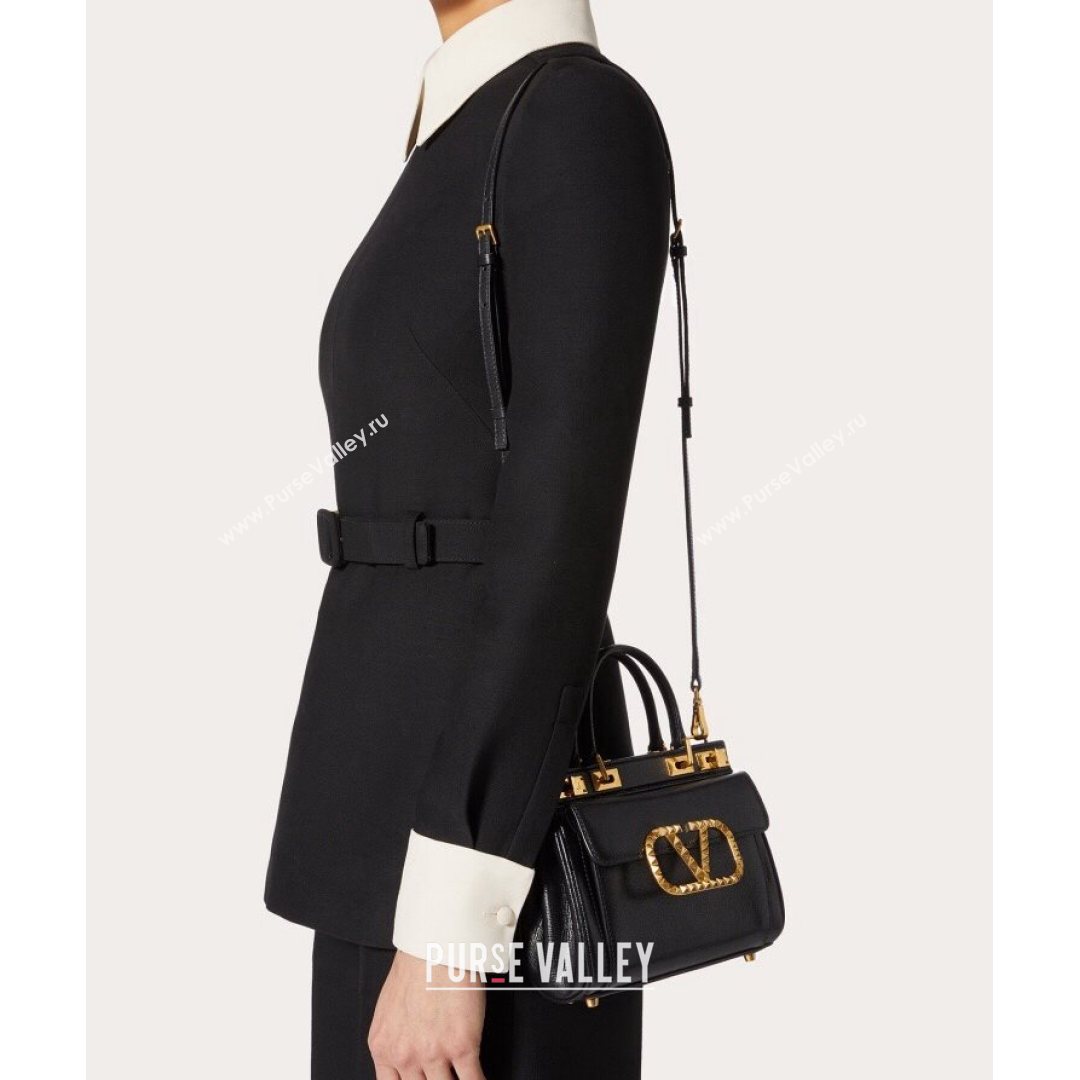 Valentino Medium Alcove Handbag in Grainy Calfskin Black 0041  (LKF-21080457)