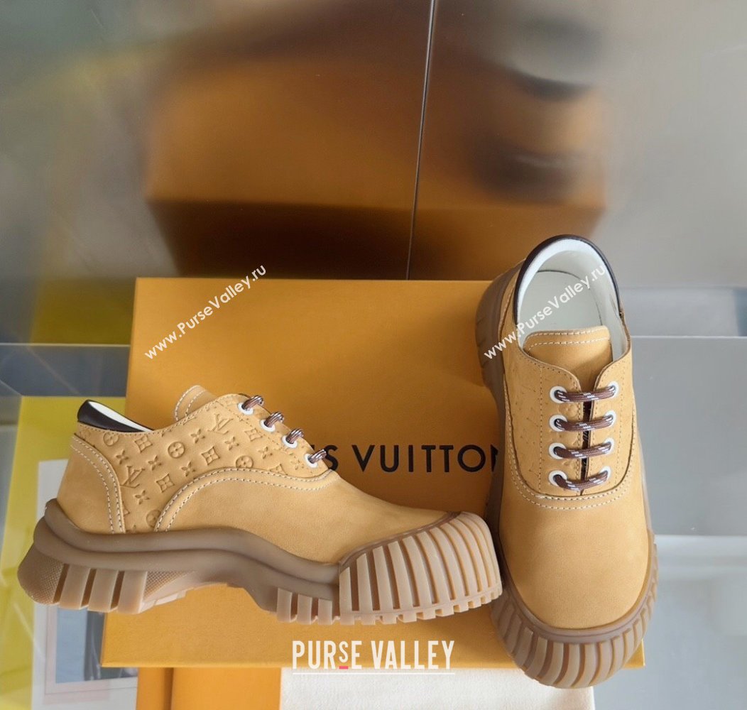 Louis Vuitton Ruby Flat Derby Lace-up Shoes in Suede Beige Yellow 2024 1AGWJO (MD-241224058)