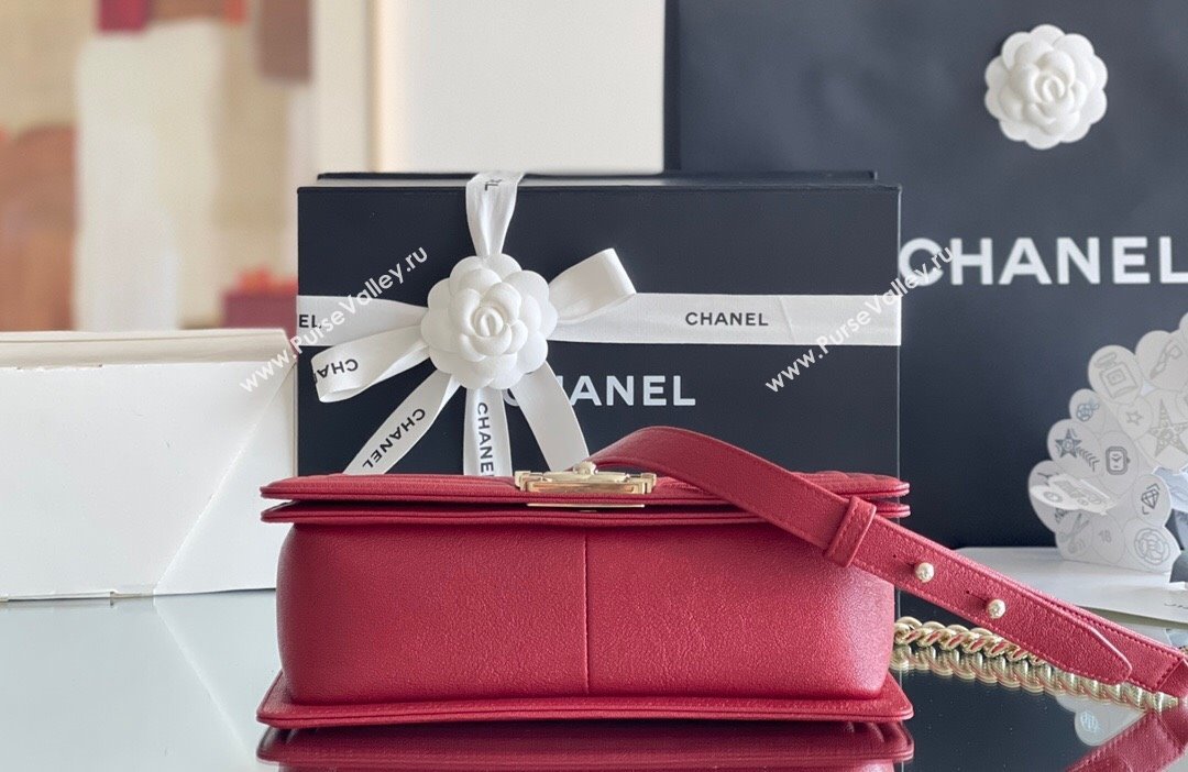 Chanel Original Grained Calfskin Chevron Medium Boy Flap Bag Light Gold/Red 2023 Top Quality (MHE-23102519)