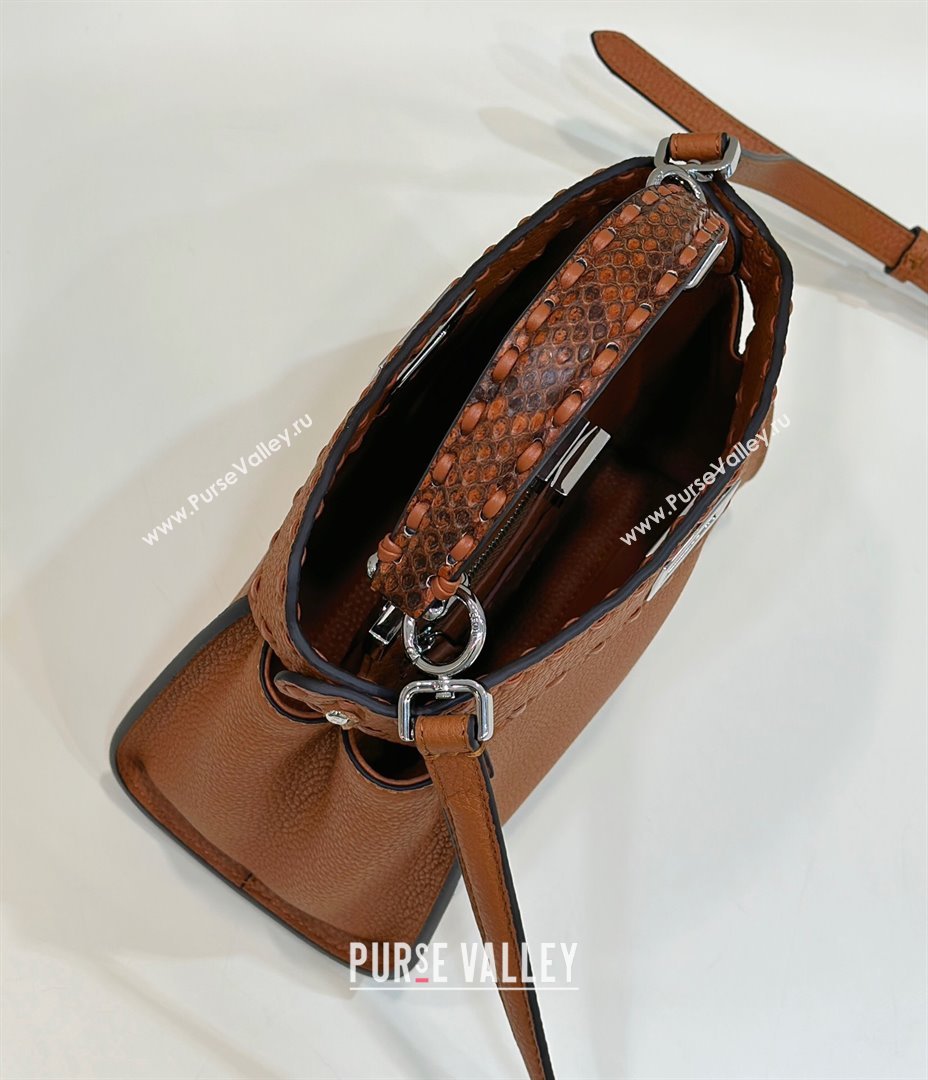 Fendi Peekaboo Mini Bag with Hand-sewn Topstitches 8615 Brown 2024 Top (CL-24031503)