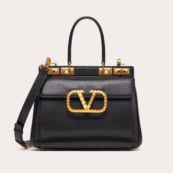 Valentino Medium Alcove Handbag in Grainy Calfskin Black 0041 (LKF-21080457)