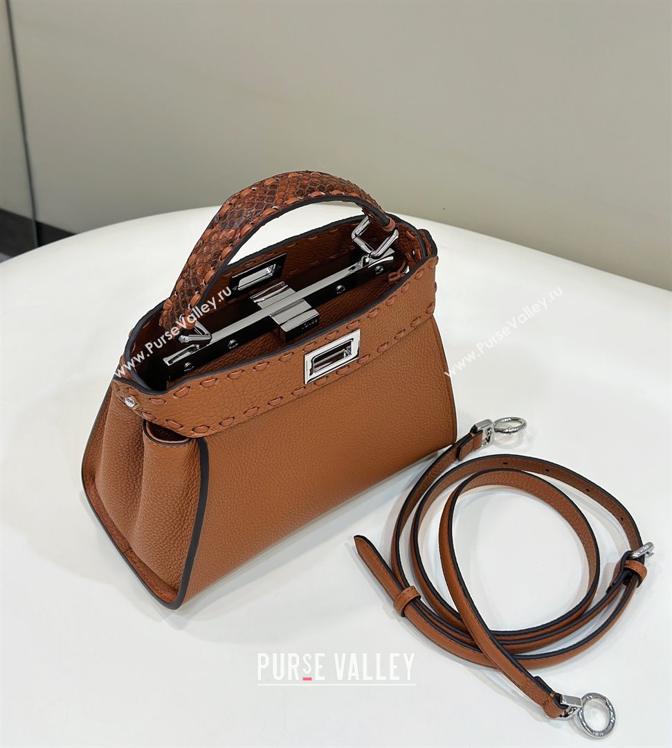 Fendi Peekaboo Mini Bag with Hand-sewn Topstitches 8615 Brown 2024 Top (CL-24031503)
