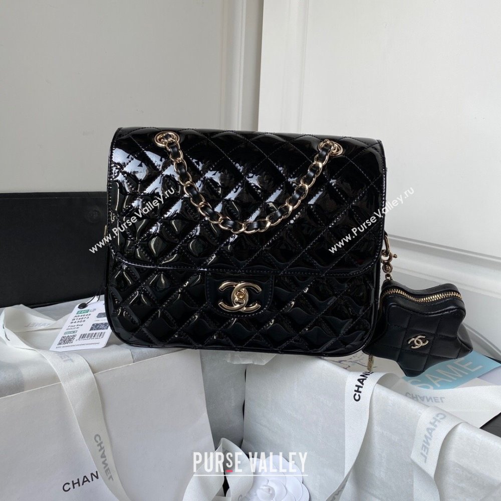 Chanel Backpack Star Coin Purse in Mirror Calfskin and Metallic Calfskin AS4649 Black 2023 (JY-23112829)