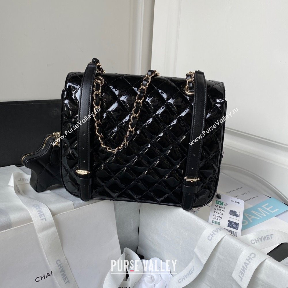 Chanel Backpack Star Coin Purse in Mirror Calfskin and Metallic Calfskin AS4649 Black 2023 (JY-23112829)