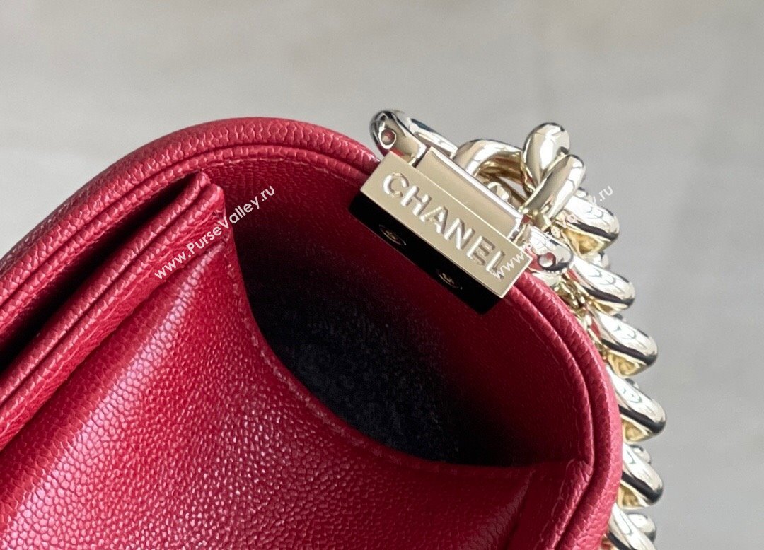 Chanel Original Grained Calfskin Chevron Medium Boy Flap Bag Light Gold/Red 2023 Top Quality (MHE-23102519)