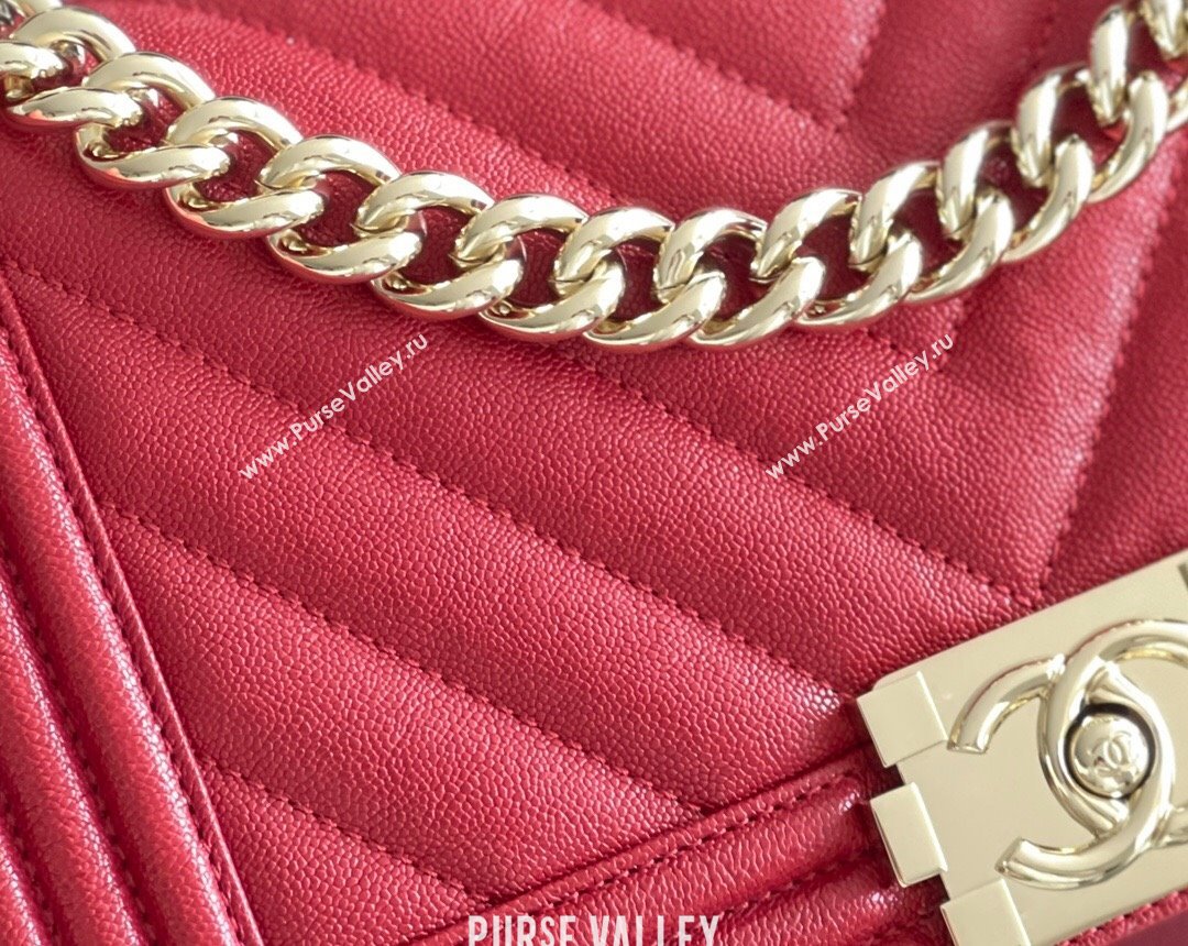 Chanel Original Grained Calfskin Chevron Medium Boy Flap Bag Light Gold/Red 2023 Top Quality (MHE-23102519)