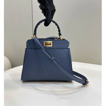 Fendi Peekaboo Mini Bag with Hand-sewn Topstitches 8615 Blue 2024 Top (CL-24031504)