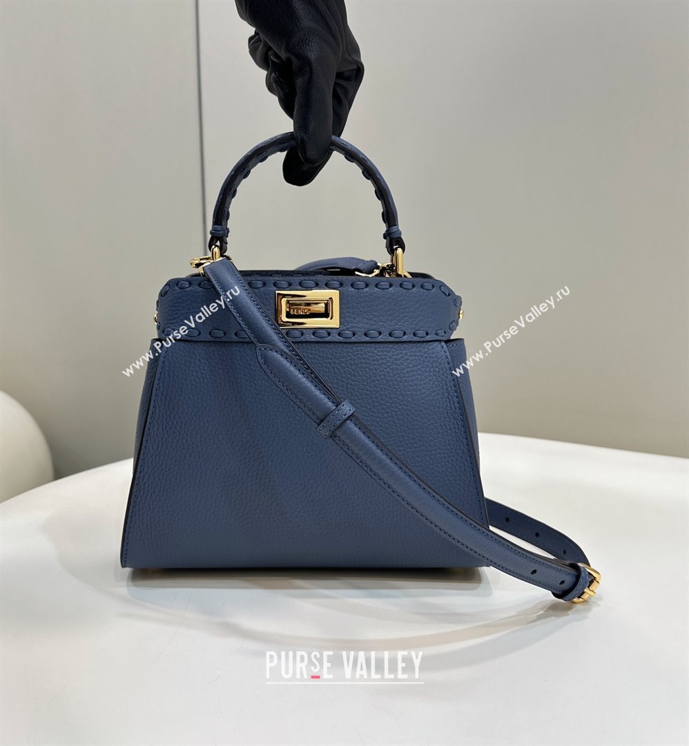 Fendi Peekaboo Mini Bag with Hand-sewn Topstitches 8615 Blue 2024 Top (CL-24031504)