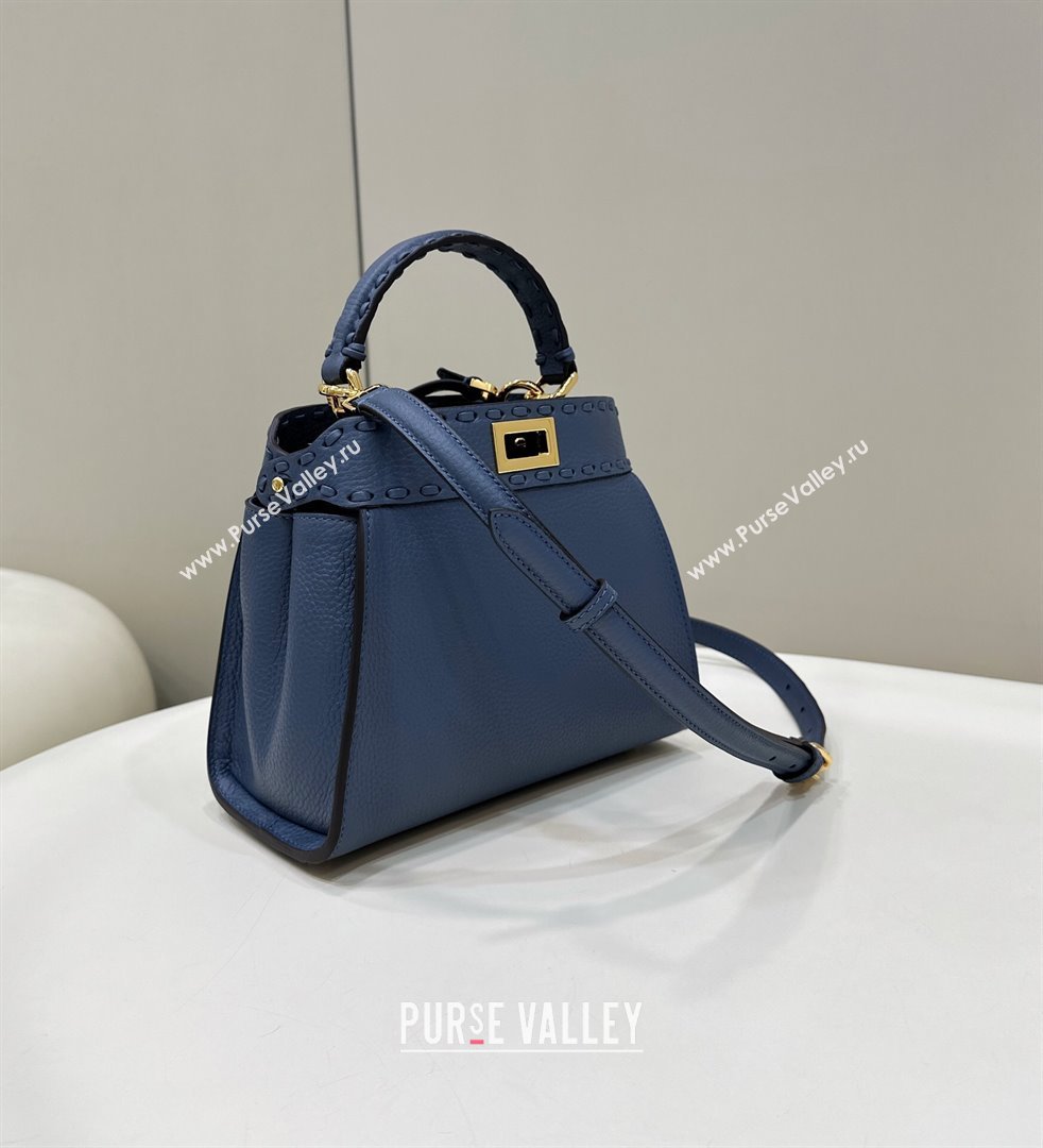 Fendi Peekaboo Mini Bag with Hand-sewn Topstitches 8615 Blue 2024 Top (CL-24031504)