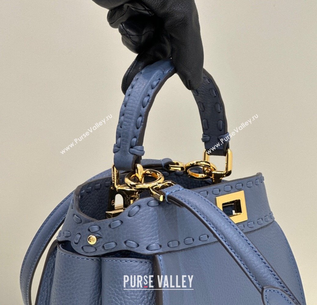 Fendi Peekaboo Mini Bag with Hand-sewn Topstitches 8615 Blue 2024 Top (CL-24031504)