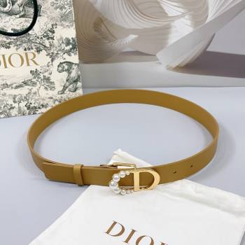 Dior Calfskin Leather Belt 3cm with Pearls CD Buckle Apricot 2025 0108 (99-250108037)