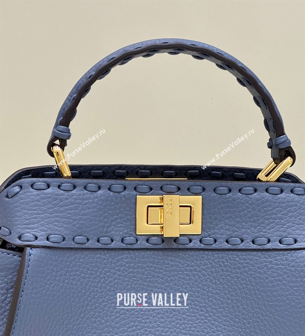 Fendi Peekaboo Mini Bag with Hand-sewn Topstitches 8615 Blue 2024 Top (CL-24031504)