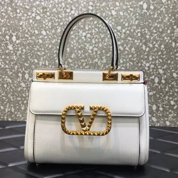 Valentino Medium Alcove Handbag in Grainy Calfskin White 2021 0041 (LKF-21080459)