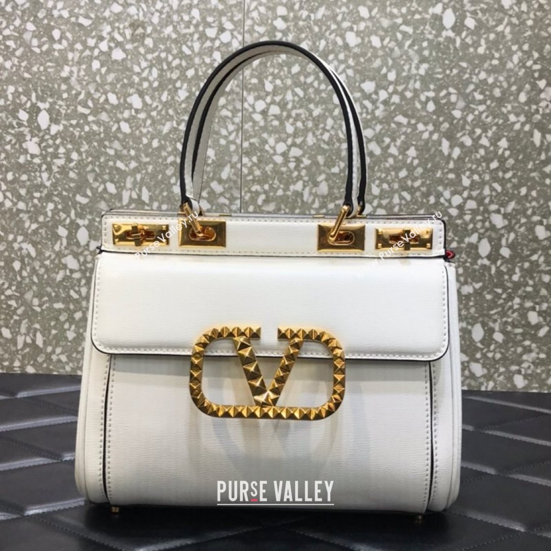 Valentino Medium Alcove Handbag in Grainy Calfskin White 2021 0041  (LKF-21080459)