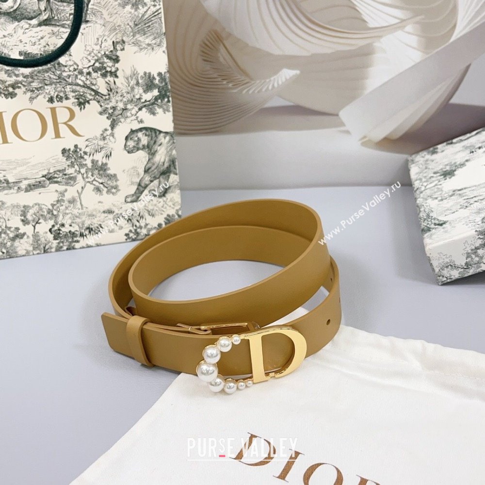 Dior Calfskin Leather Belt 3cm with Pearls CD Buckle Apricot 2025 0108 (99-250108037)