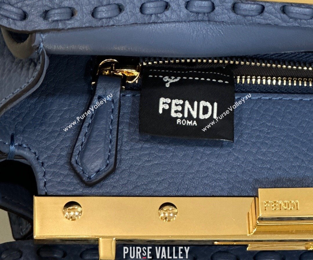 Fendi Peekaboo Mini Bag with Hand-sewn Topstitches 8615 Blue 2024 Top (CL-24031504)