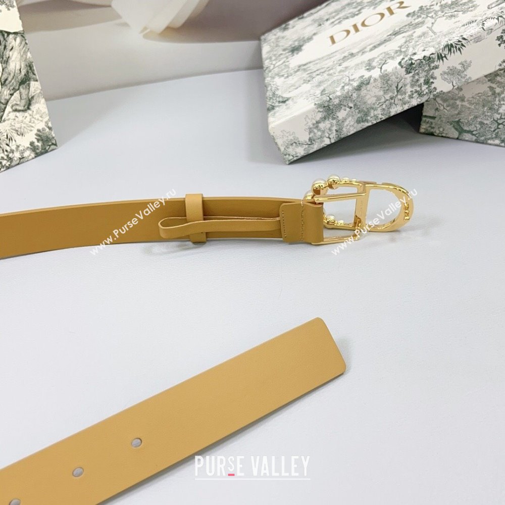 Dior Calfskin Leather Belt 3cm with Pearls CD Buckle Apricot 2025 0108 (99-250108037)