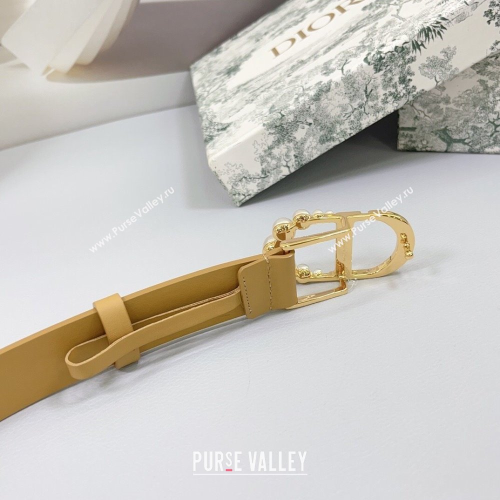 Dior Calfskin Leather Belt 3cm with Pearls CD Buckle Apricot 2025 0108 (99-250108037)