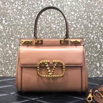 Valentino Medium Alcove Handbag in Grainy Calfskin Apricot 2021 0041 (LKF-21080460)