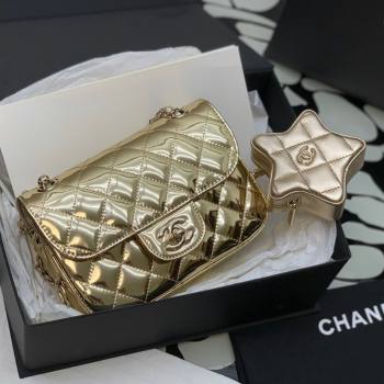 Chanel Mirror Calfskin Mini Flap Bag Star Coin Purse AS4646 Gold 2023 (yezi-231127013)