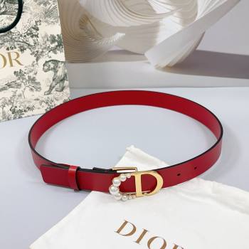 Dior Calfskin Leather Belt 3cm with Pearls CD Buckle Red 2025 0108 (99-250108039)