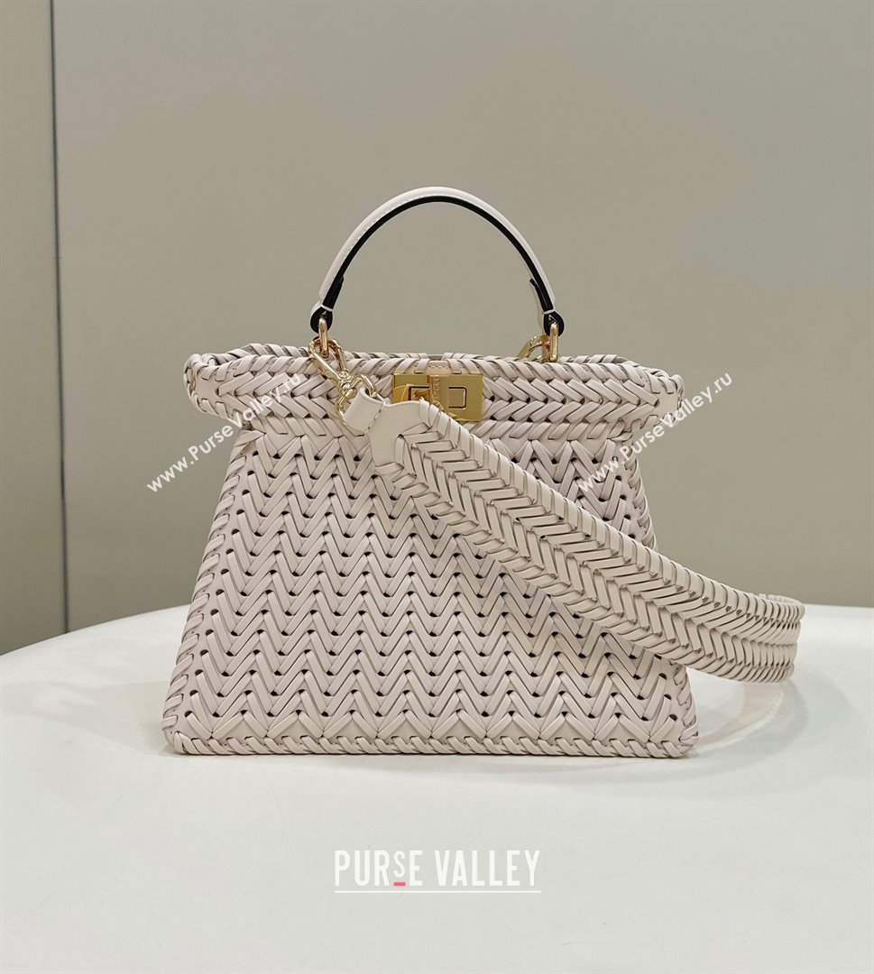 Fendi Peekaboo ISeeU Small Bag in Beige Interlaced Leather 80138M 2024 Top (CL-24031512)