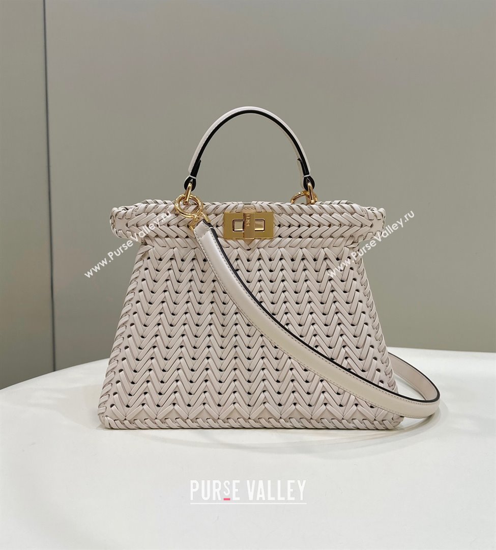 Fendi Peekaboo ISeeU Small Bag in Beige Interlaced Leather 80138M 2024 Top (CL-24031512)