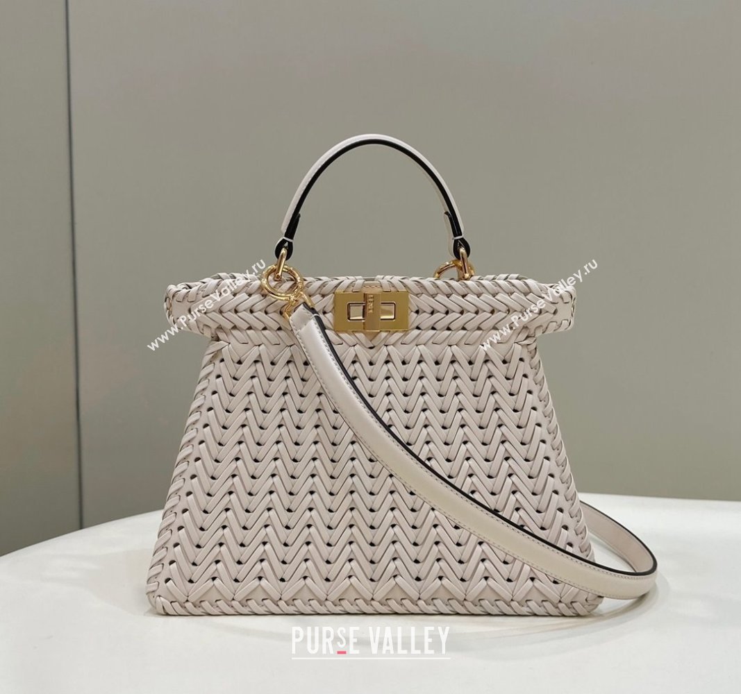 Fendi Peekaboo ISeeU Small Bag in Beige Interlaced Leather 80138M 2024 Top (CL-24031512)