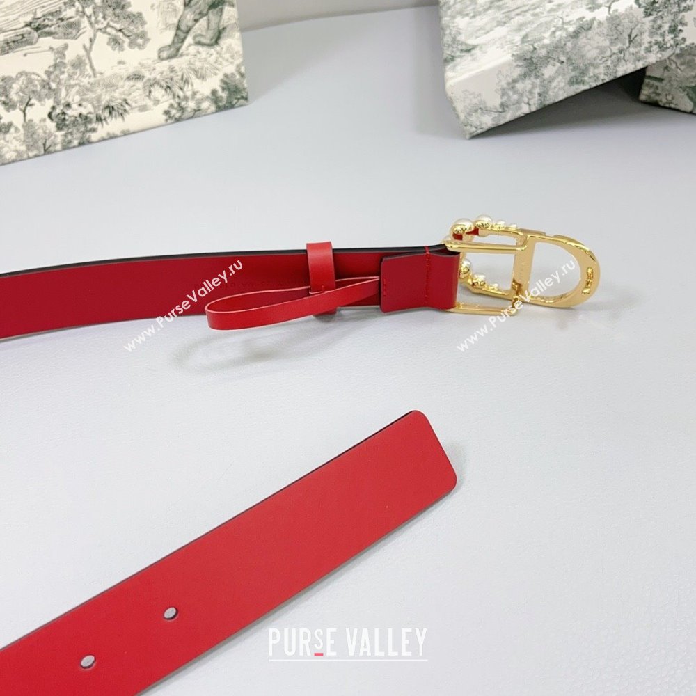 Dior Calfskin Leather Belt 3cm with Pearls CD Buckle Red 2025 0108 (99-250108039)
