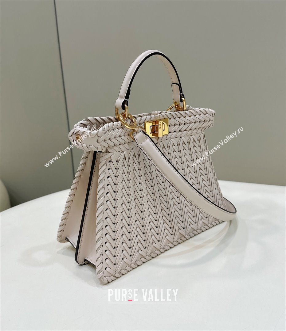 Fendi Peekaboo ISeeU Small Bag in Beige Interlaced Leather 80138M 2024 Top (CL-24031512)