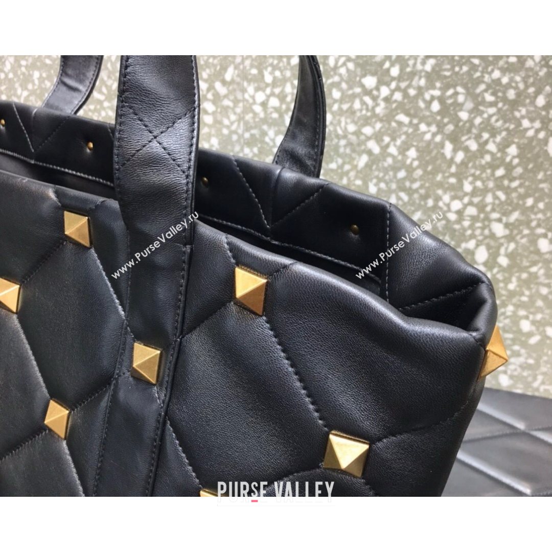 Valentino Roman Stud The Tote in Calfskin Nappa Black 2021 1166 (LKF-21080461)