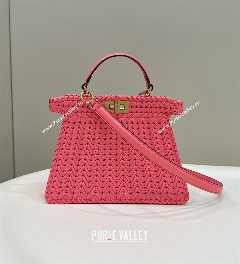 Fendi Peekaboo ISeeU Small Bag in Pink Interlaced Leather 80138M 2024 Top (CL-24031514)