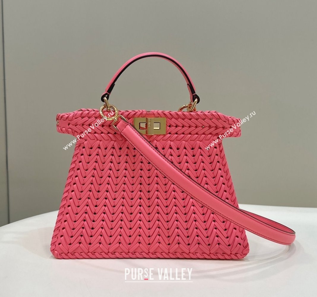 Fendi Peekaboo ISeeU Small Bag in Pink Interlaced Leather 80138M 2024 Top (CL-24031514)