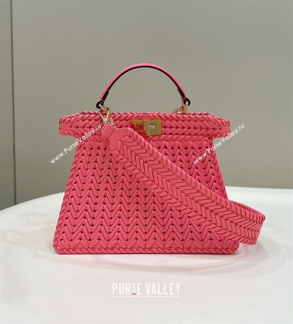 Fendi Peekaboo ISeeU Small Bag in Pink Interlaced Leather 80138M 2024 Top (CL-24031514)