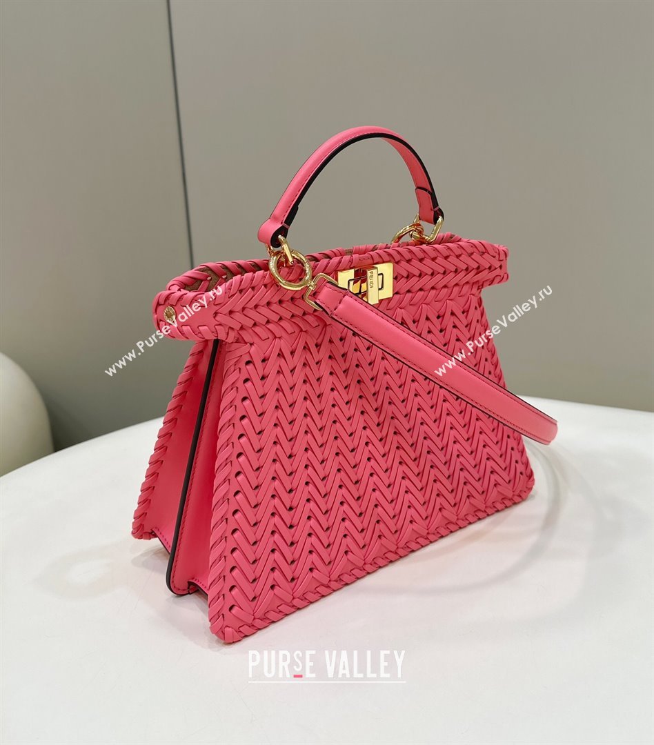 Fendi Peekaboo ISeeU Small Bag in Pink Interlaced Leather 80138M 2024 Top (CL-24031514)