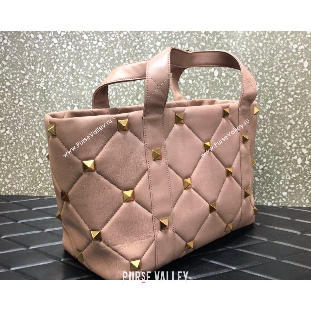 Valentino Roman Stud The Tote in Calfskin Nappa Pink 2021 1166 (LKF-21080462)