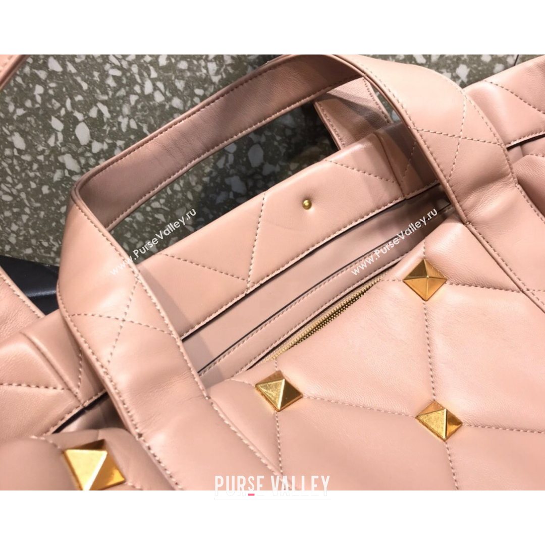 Valentino Roman Stud The Tote in Calfskin Nappa Pink 2021 1166 (LKF-21080462)