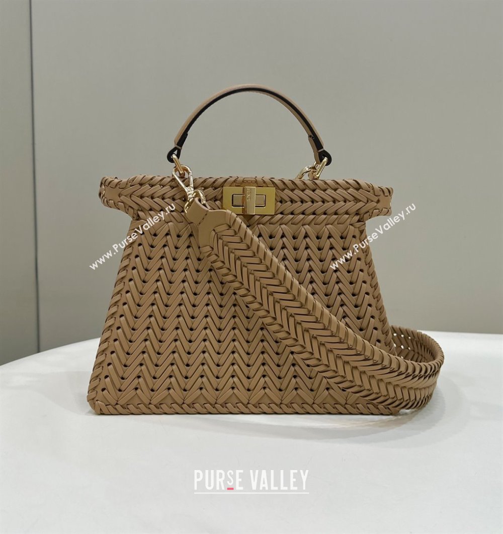 Fendi Peekaboo ISeeU Small Bag in Camel Interlaced Leather 80138M 2024 Top (CL-24031515)