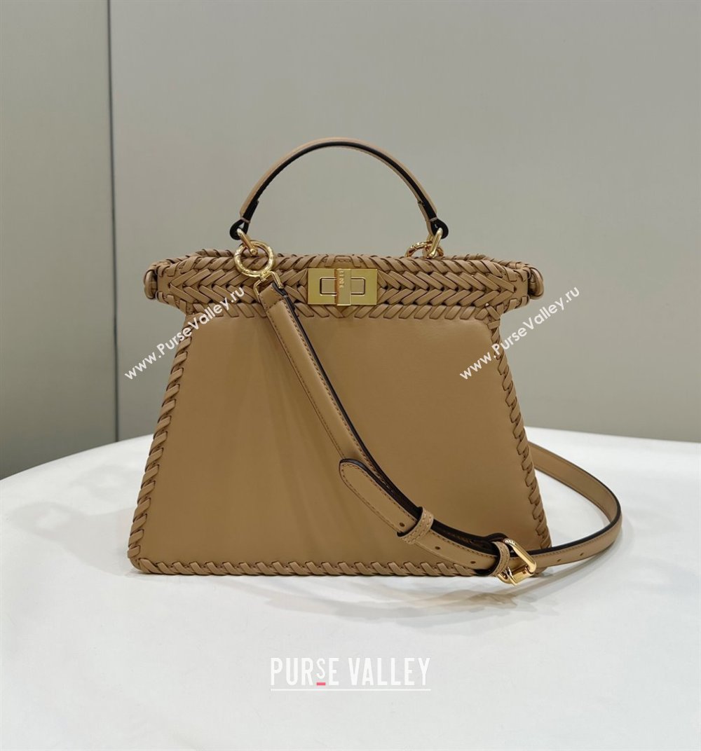 Fendi Peekaboo ISeeU Small Bag in Camel Interlaced Leather 80138M 2024 Top (CL-24031515)