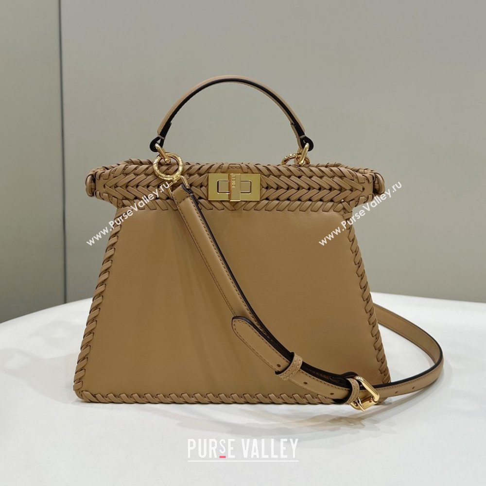 Fendi Peekaboo ISeeU Small Bag in Camel Interlaced Leather 80138M 2024 Top (CL-24031515)